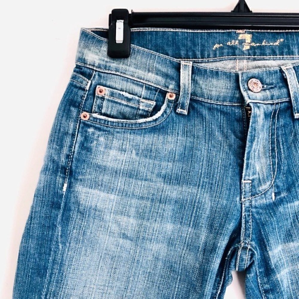 7 For All Mankind Capri Jeans 25 Dojo Cropped Distressed Medium Blue Vacation - Picture 7 of 14